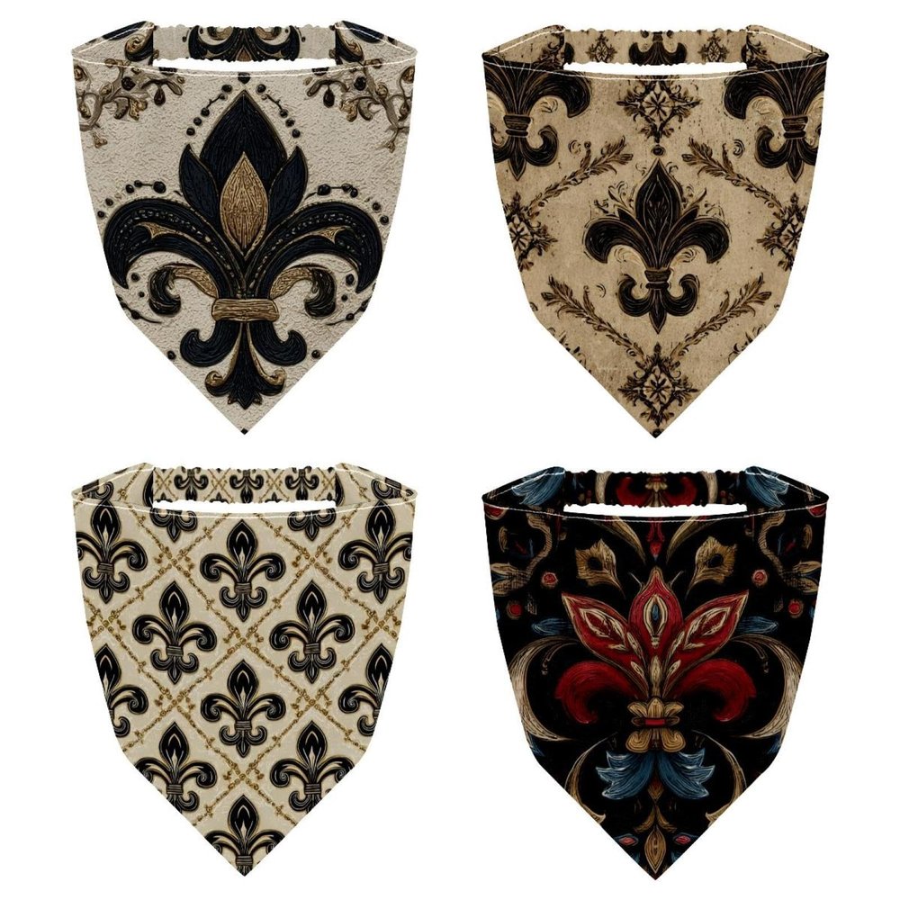 RODAILYCAY 4 Packs Hair Scarf Headband for Women Girls Non Slip Head Covers Black Retro Iris Ethnic Pattern Elastic Triangle Head Scarf Bandana