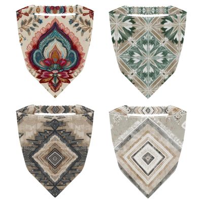 RODAILYCAY 4 Pack Triangle Head Scarf, Chiffon Hair Kerchief, Elastic Hair Scarf Bandanas for Women Girls, Vintage Ethnic Style Pattern