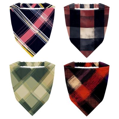 RODAILYCAY 4 Pack Hair Scarfs, Elastic Hair Scarf Headband, Triangle Kerchief, Checkered Pattern Non Slip Head Hairband Bandanas