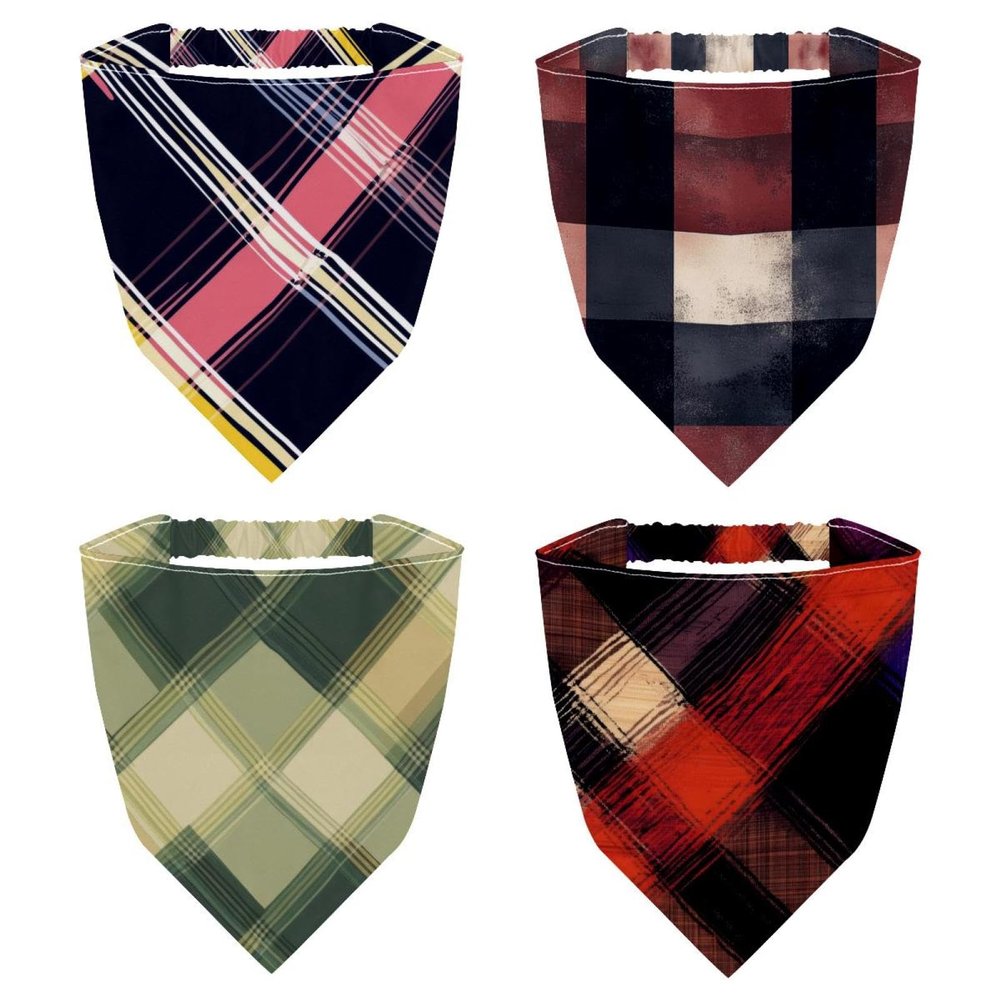 RODAILYCAY 4 Pack Hair Scarfs, Elastic Hair Scarf Headband, Triangle Kerchief, Checkered Pattern Non Slip Head Hairband Bandanas