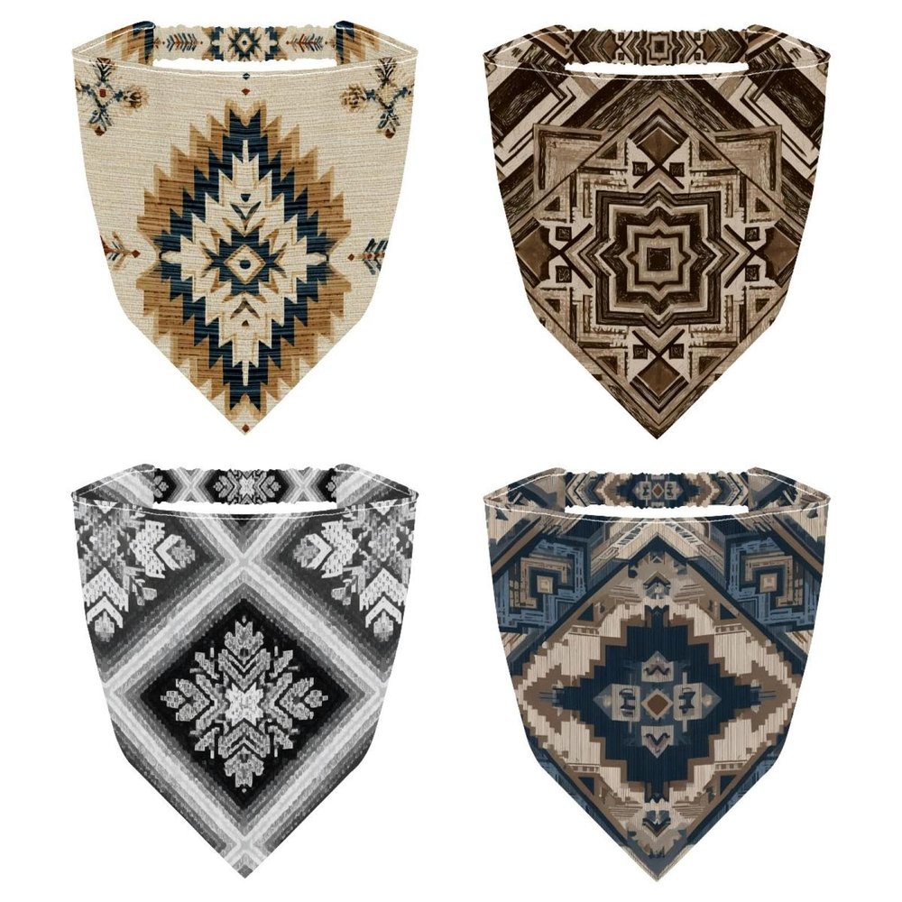 RODAILYCAY 4 Packs Hair Scarf, Retro Ethnic Style Pattern Chiffon Head Kerchief, Non Slip Triangle Headband Bandana for Women Girls