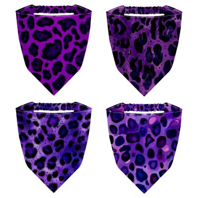RODAILYCAY 4 PCS Hair Scarf Headband for Women Girls Non Slip Head Covers Elastic Triangle Head Scarf Bandana, Purple Leopard