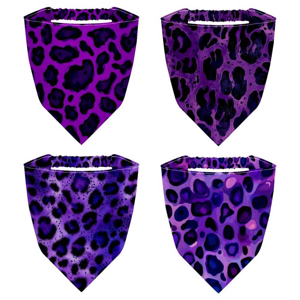 RODAILYCAY 4 PCS Hair Scarf Headband for Women Girls Non Slip Head Covers Elastic Triangle Head Scarf Bandana, Purple Leopard
