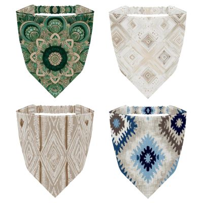RODAILYCAY Retro Beige Ethnic Pattern 4 Packs Hair Scarf, Chiffon Bandanas Kerchief, Non Slip Triangle Headband Bandana for Women Girls