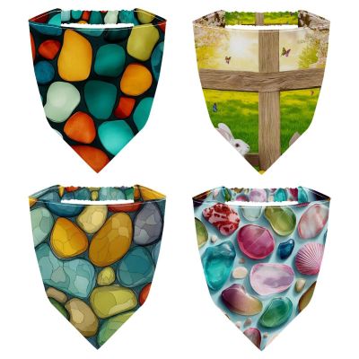 RODAILYCAY 4 Pack Triangle Head Scarf, Chiffon Hair Kerchief, Elastic Hair Scarf Bandanas for Women Girls, Colorful Beach Glass Pattern