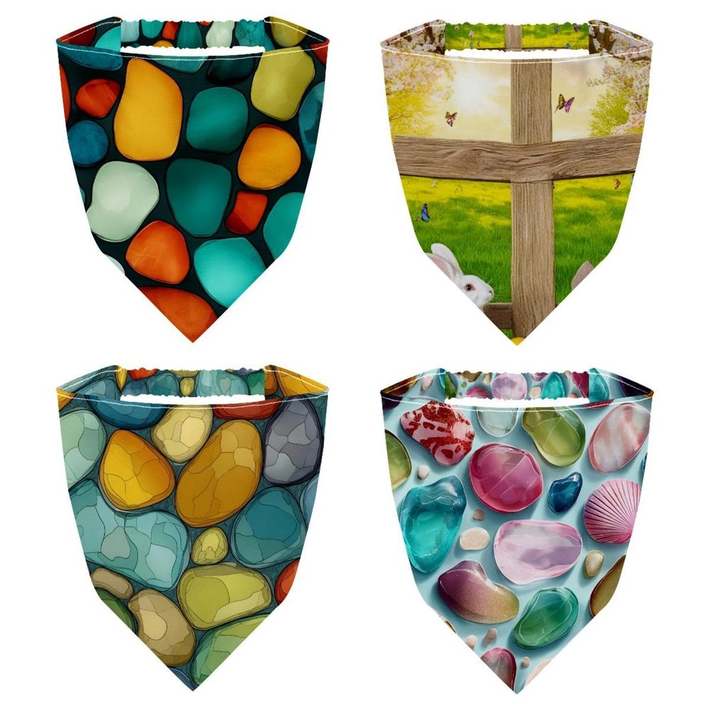 RODAILYCAY 4 Pack Triangle Head Scarf, Chiffon Hair Kerchief, Elastic Hair Scarf Bandanas for Women Girls, Colorful Beach Glass Pattern