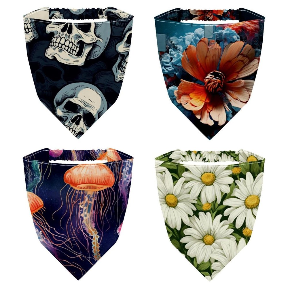 RODAILYCAY Jellyfish 4 Pieces Hair Scarf Headband, Chiffon Triangle Head Scarf, Non Slip Hair Bandanas Kerchief