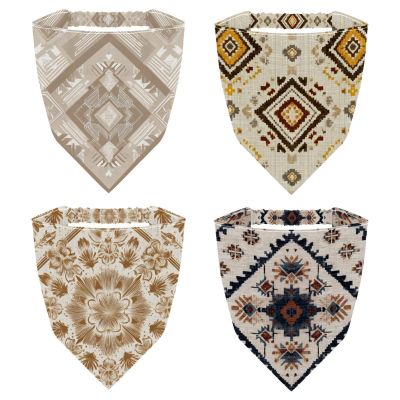 RODAILYCAY 4 Pack Hair Scarfs, Abstract Geometric Ethnic Pattern Elastic Hair Scarf Headband, Triangle Kerchief, Head Hairband Bandanas