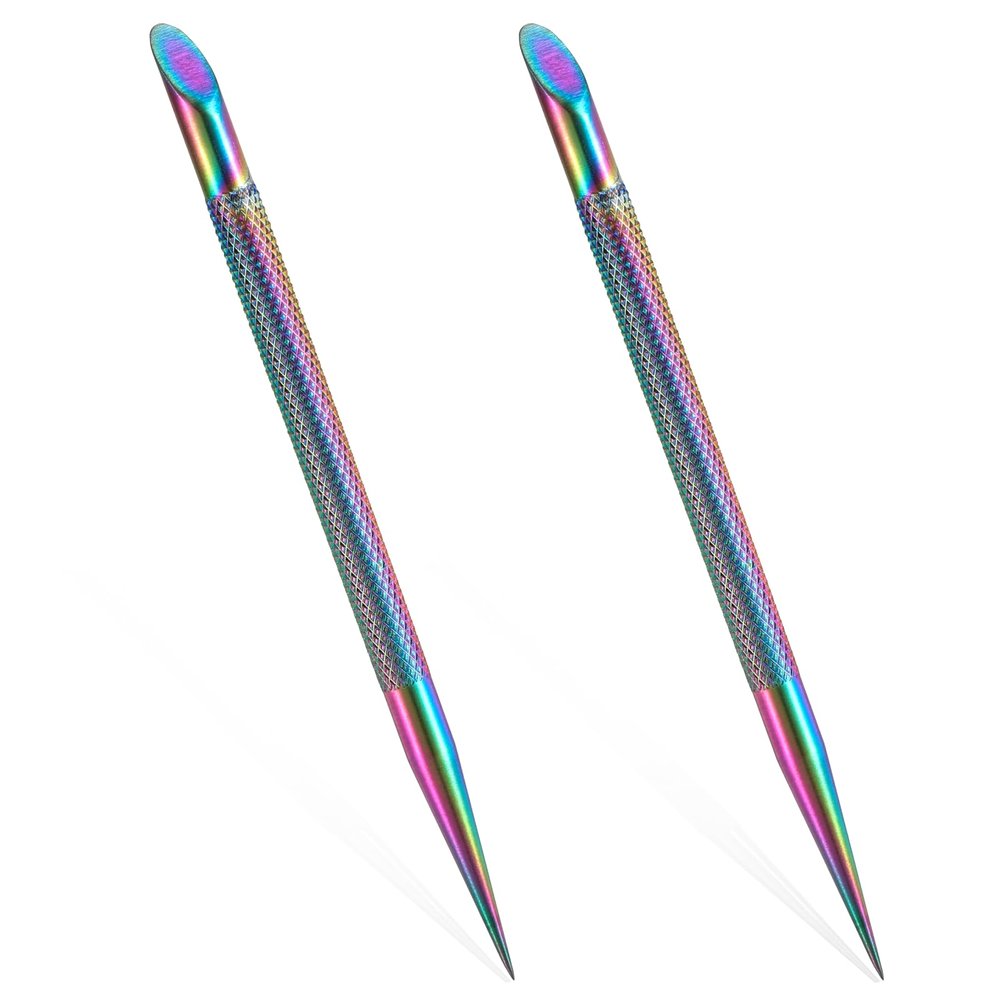 2Pcs Stainless Steel Cuticle Pusher Portable Nail Cleaner Remover Dead Skin Polish Peeler Cutter Professional Pedicure Nail Art Care Nails Cleaning Cuticle Stick for Fingernails Toenails Manicure