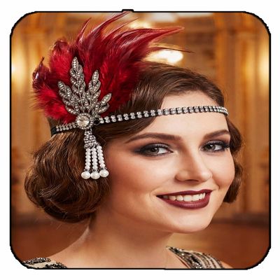 GORTIN Flapper Headband Rhinestones 1920s Headpiece Feather Roaring 20s Showgirl Hair Accessories for Women (Red, One size)