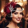 GORTIN Flapper Headband Rhinestones 1920s Headpiece Feather Roaring 20s Showgirl Hair Accessories for Women (Red, One size) view 3