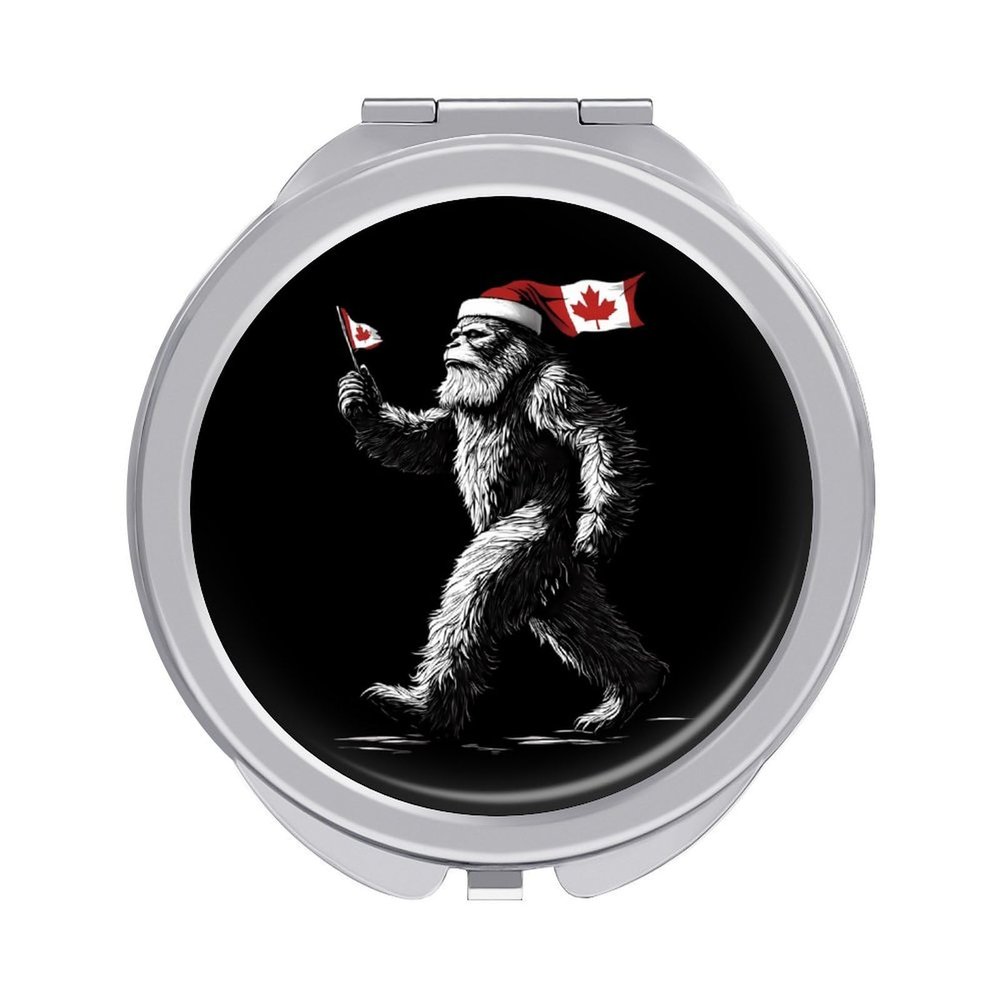 Sasquatch Bigfoot Canada Flag Compact Travel Mirror Pocket Makeup 2 Sided Folding Handheld for Handbag Purse