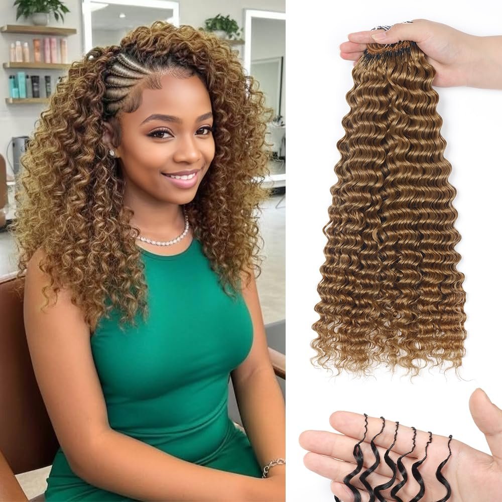 Ginger Human Crochet Hair for Black Women 150g 120 Strands Pre Separated 24 Inch Crochet Feather Human Hair Extensions Invisible Feather Crochet Hair Deep Wave Human Hair Crochet Bundles 30#