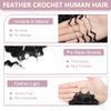 Ginger Human Crochet Hair for Black Women 150g 120 Strands Pre Separated 24 Inch Crochet Feather Human Hair Extensions Invisible Feather Crochet Hair Deep Wave Human Hair Crochet Bundles 30# view 3