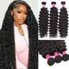 Deep Wave Human Hair Bundles 22 24 26Inch Curly Bundles Human Hair 100% Unprocessed Brazilian Virgin Hair Bundles for Women Quick Weave Hair Bundle Hair Extensions Natural Black view 1