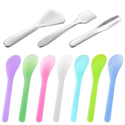 10 Pcs Random Color Plastic Beauty Spoon Reusable Cosmetic Spatula Mini Metal Makeup Scoop Spatula Facial Cream Brush Skincare Applicator for Lotions Eye Cream Moisturizers Facemask Mixing Sampling