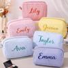 auysolty Personalized Seersucker Makeup Bag with Name Custom Embroidered Name Cosmetic Bag, Monogram Toiletry Pouch Bridesmaid Bridal Proposal Gift view 2