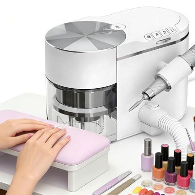 HNBYLMM Nail Drill Manicure Machine, Electric Nail Dust Collector, 30000 RPM Nail Drill File Kit, 68dB Ultra Quiet, Adjustable Suction, Extension Hose, for Salons Jewelers White