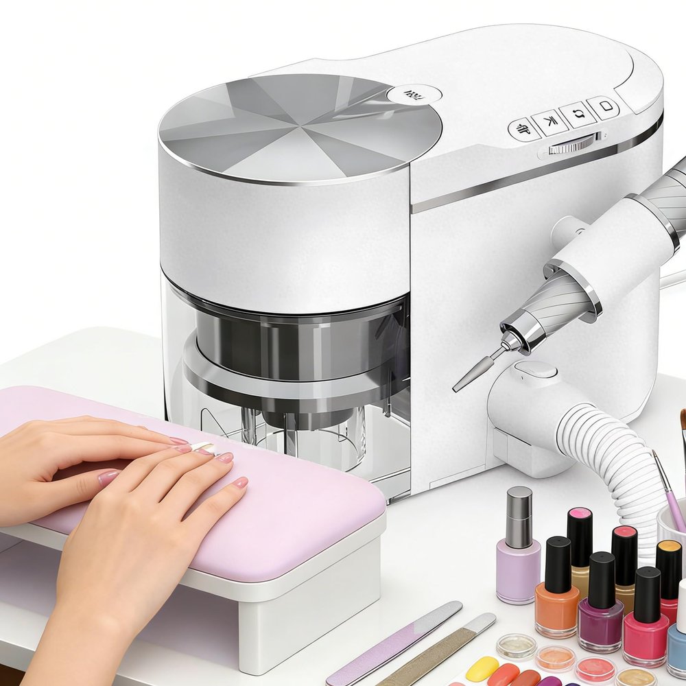 HNBYLMM Nail Drill Manicure Machine, Electric Nail Dust Collector, 30000 RPM Nail Drill File Kit, 68dB Ultra Quiet, Adjustable Suction, Extension Hose, for Salons Jewelers White