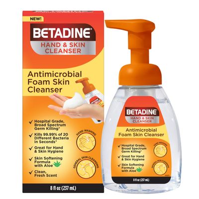 Betadine Antiseptic Cleansing Foam Pump, 8oz, Antibacterial Body Wash