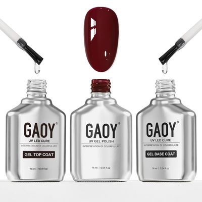 GAOY 16ml Gel Top Coat, Base Coat and 1149 Dark Red Gel Polish Set, 3 Pcs