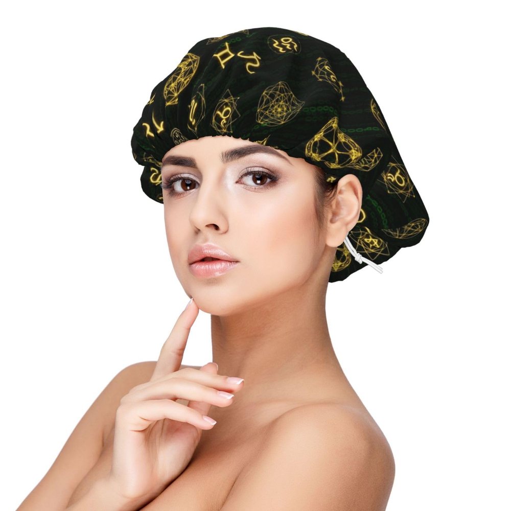 MZERSE Slouchy Double Layer Satin Bonnet Sacred Zodiac Symbol Magic Occult Adjustable Sleep Cap for Women Long Curly Natural Hair