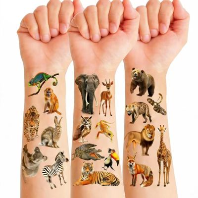 100 Pack Jungle Animal Temporary Tattoos for Kids, Pre-Cut Fake Tattoo Stickers for Jungle Party Decorations, Birthday Party Favors, School Rewards, Goodie Bags, Boys and Girls