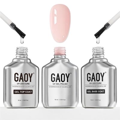 GAOY 16ml Gel Top Coat, Base Coat and 1352 Milky Pink Gel Polish Set, 3 Pcs