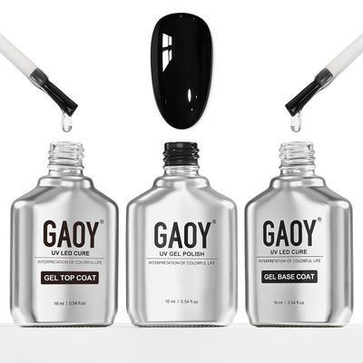 GAOY 16ml Gel Top Coat, Base Coat and 1001 Black Gel Polish Set, 3 Pcs