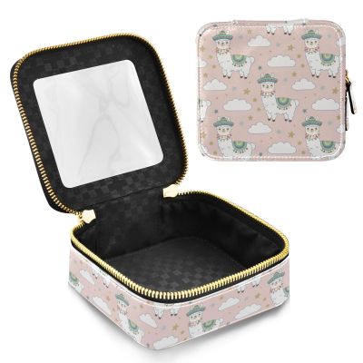 Emelivor Cute Pink Llamas Print Clear Makeup Bag for Women Portable Cosmetic Bag with Zippers Travel Cosmetic Case Make Up Organizer Water-resistant Cosmetic Bags Toiletry Bag for Women Girls