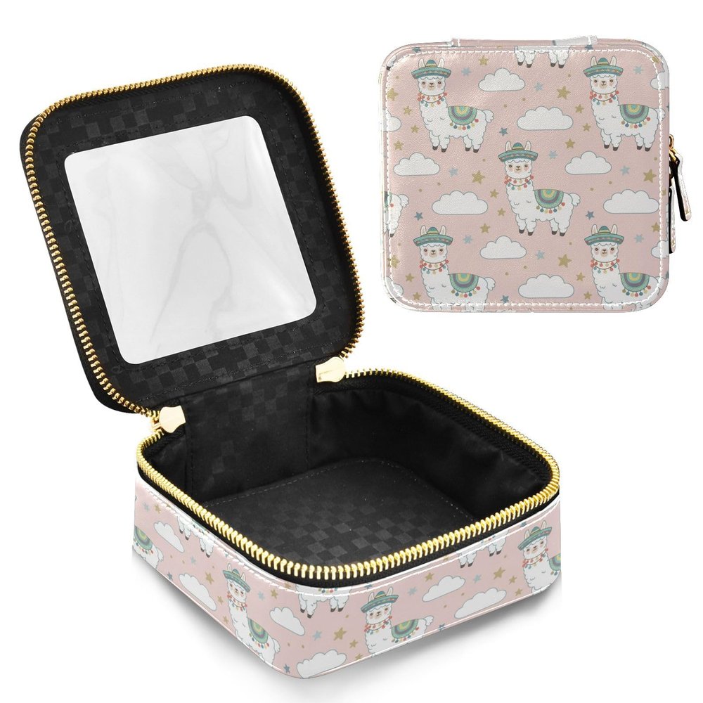 Emelivor Cute Pink Llamas Print Clear Makeup Bag for Women Portable Cosmetic Bag with Zippers Travel Cosmetic Case Make Up Organizer Water-resistant Cosmetic Bags Toiletry Bag for Women Girls