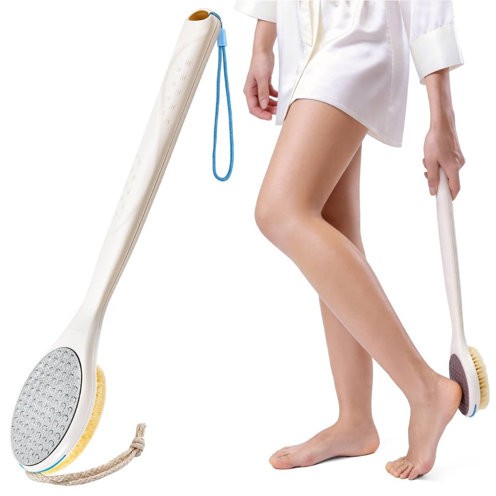 BUBBLEDANCE Extendable Long Handle Foot Scrubber & Brush 2-in-1 for Shower