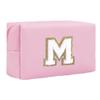 Initial Makeup Bag for Women Gifts, PU Leather Cosmetic Pouch, Pink Style M view 1