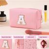 Initial Makeup Bag for Women Gifts, PU Leather Cosmetic Pouch, Pink Style M view 4