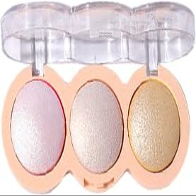 Baked Face Trio Palette, Highlighter Blush Contour &Eyeshadow All in One, Silky Smooth Blendable Powder, Natural Low Saturation Shades, Color Rich Waterproof Long-Lasting Makeup Palette for Daily-B04