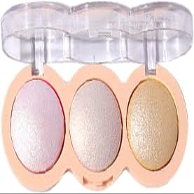 Baked Face Trio Palette, Highlighter Blush Contour &Eyeshadow All in One, Silky Smooth Blendable Powder, Natural Low Saturation Shades, Color Rich Waterproof Long-Lasting Makeup Palette for Daily-B04