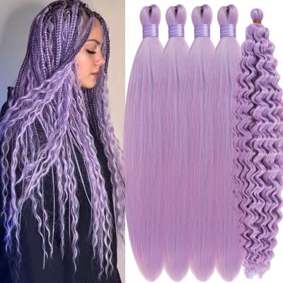 Aoterlanke Blue Pink Boho Hair For Braiding Synthetic Mixed Blue Pink Braiding Hair Pre Stretched With Boho Curls 5 Pack Knotless Bohemian Wavy Curly Crochet Prestretched Braiding Hair For Boho Braids
