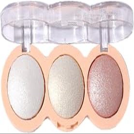 Baked Face Trio Palette, Highlighter Blush Contour &Eyeshadow All in One, Silky Smooth Blendable Powder, Natural Low Saturation Shades, Color Rich Waterproof Long-Lasting Makeup Palette for Daily-B03