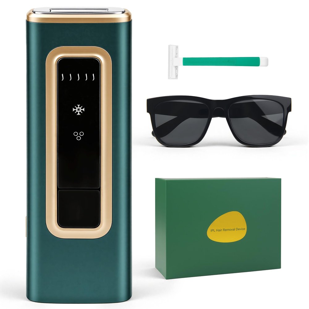 IPL Laser Hair Removal Device FDA Cleared 510(k) At-Home Hair Removal with Ice Cooling, 5 Energy Levels, Auto & Manual Modes for Face & Body