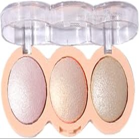 Baked Face Trio Palette, Highlighter Blush Contour &Eyeshadow All in One, Silky Smooth Blendable Powder, Natural Low Saturation Shades, Color Rich Waterproof Long-Lasting Makeup Palette for Daily-B02