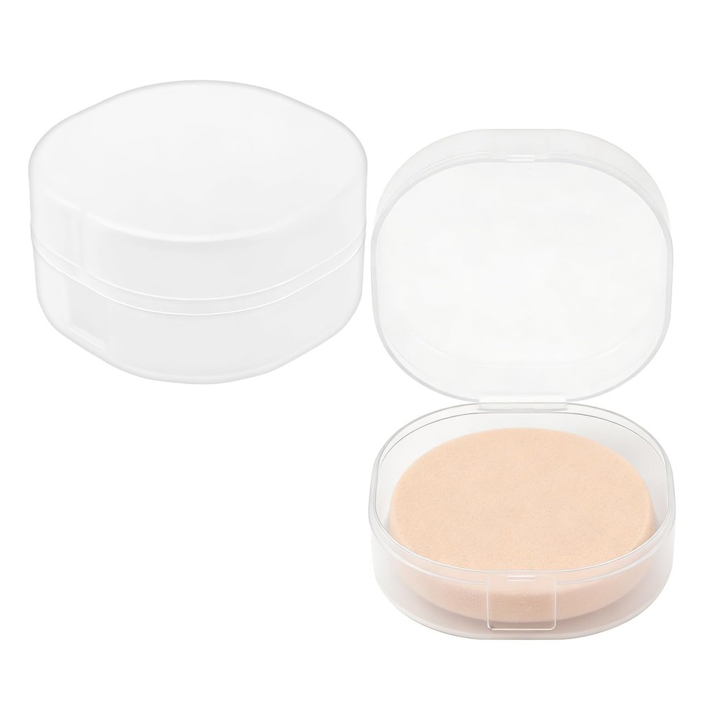 2 Pcs Portable Cotton Round Holder, Plastic Lightweight Cotton Round Dispenser, Sealed Makeup Sponge Holders, Small Transparent Cottons Pads Holder for Makeup Remover Cottons Balls Powder Small Items