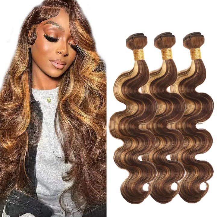 26 28 30 Inch P4/27 Highlight Blonde Bundles Human Hair Body Wave 3 Bundles Brazilian Remy Hair 50 Grams/Bundle 10A Grade Unprocessed Virgin Hairs Blonde Body Wave Bundle Weaves Extensions
