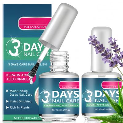 3 Days Nail Care Polish 2 Pack, Keratin Amino Acid Nail Oil Set, Moisturizing Clear Nail Care Gloss, Quick Dry Nail Conditioner for Weak Dry Nails, Daily Nail Care Solution, 16ML x 2