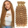 #27 Blonde Human Braiding Hair for Boho Braids Hair 34 34 34 Inch Boho Hair for Braiding Human Hair Unprocessed Brazilian Honey Blonde Deep Wave Bulk 3 Bundle Hair Extensions 50 Gram Per Bundle view 1