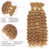 #27 Blonde Human Braiding Hair for Boho Braids Hair 34 34 34 Inch Boho Hair for Braiding Human Hair Unprocessed Brazilian Honey Blonde Deep Wave Bulk 3 Bundle Hair Extensions 50 Gram Per Bundle view 3