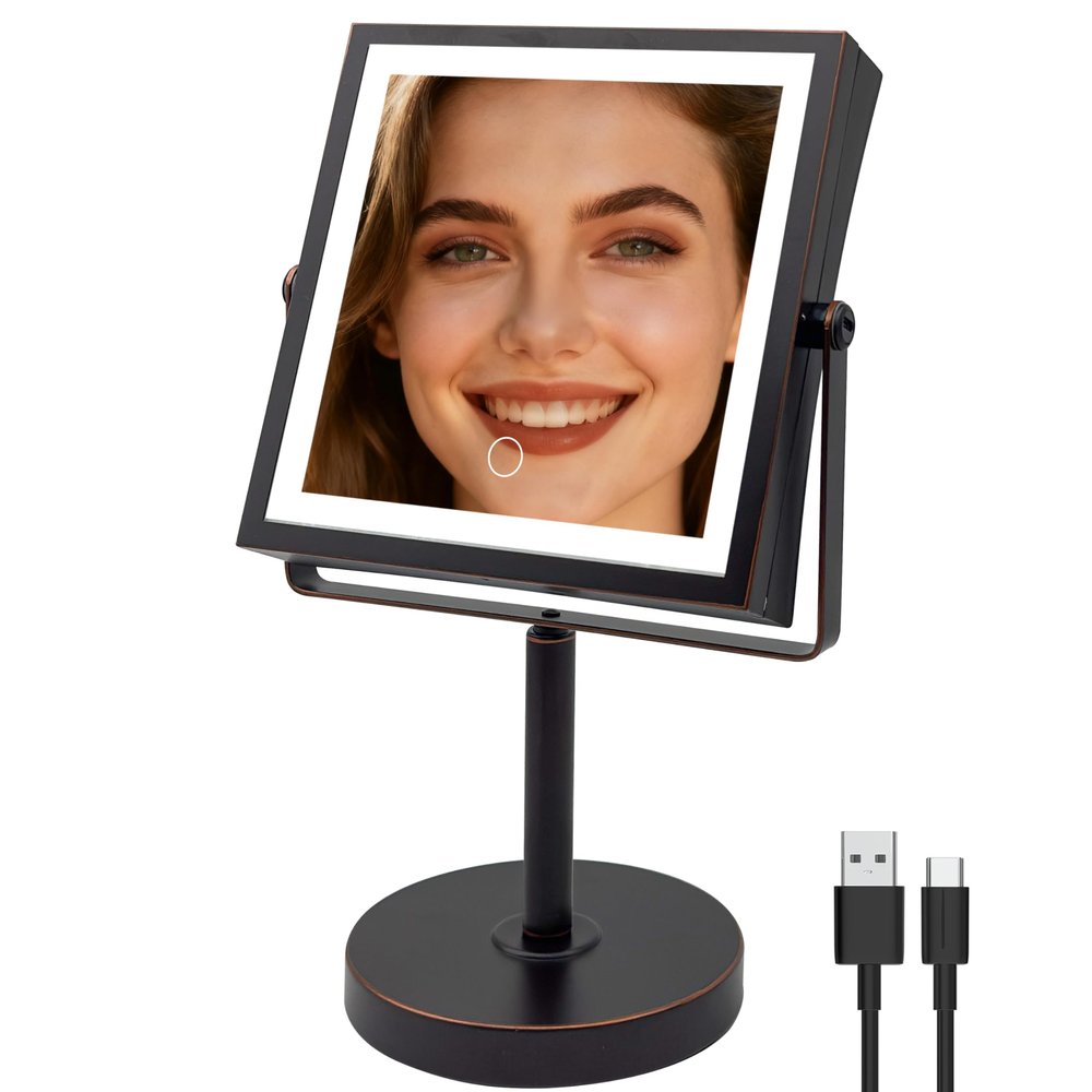 Basitool 1X/10X Makeup Mirror with Lights, Double Sided, Oil Rubbed Bronze