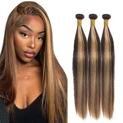 12 14 16 Inch P4/27 Highlight Blonde Bundles Human Hair Straight 3 Bundles Brazilian Remy Hair 50 Grams/Bundle 10A Grade Unprocessed Virgin Hairs Blonde Straight Bundle Weaves Extensions