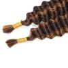 P4/30 Brown Human Braiding Hair for Boho Braids Hair 34 34 34 Inch Curly Boho Hair for Braiding Human Hair Unprocessed Brazilian Highlight Deep Wave Bulk 3 Bundle Hair Extensions 50 Gram Per Bundle view 4
