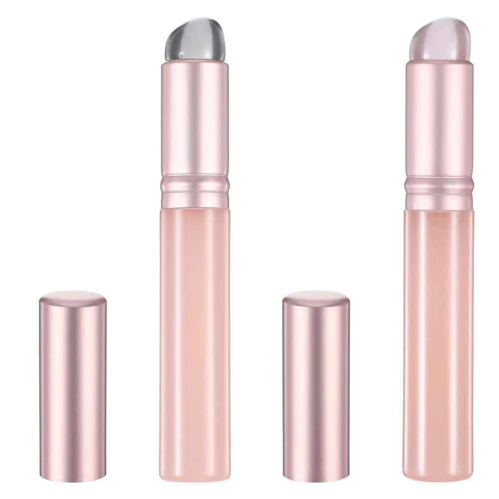 2Pcs Silicone Lip Applicators Brush, Lip Brush For Lipstick, High Elastic Makeup Tool with Cap, Makeup Beauty Tool with Lid for Women & Girl, Pink & Gray