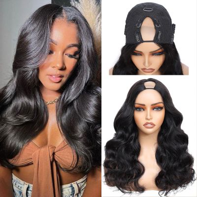 jcoolo V Part Wig Human Hair Body Wave 200% Density 16 Inch